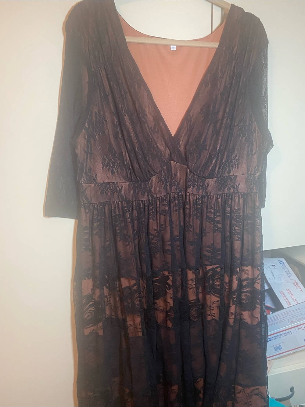 Kiyonna Black Lace Dress with Rust Underlay